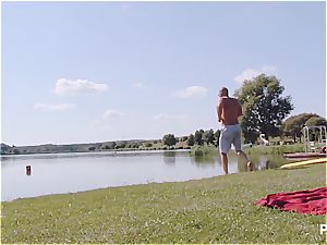 successful guy having a supreme time at the lake pt 2